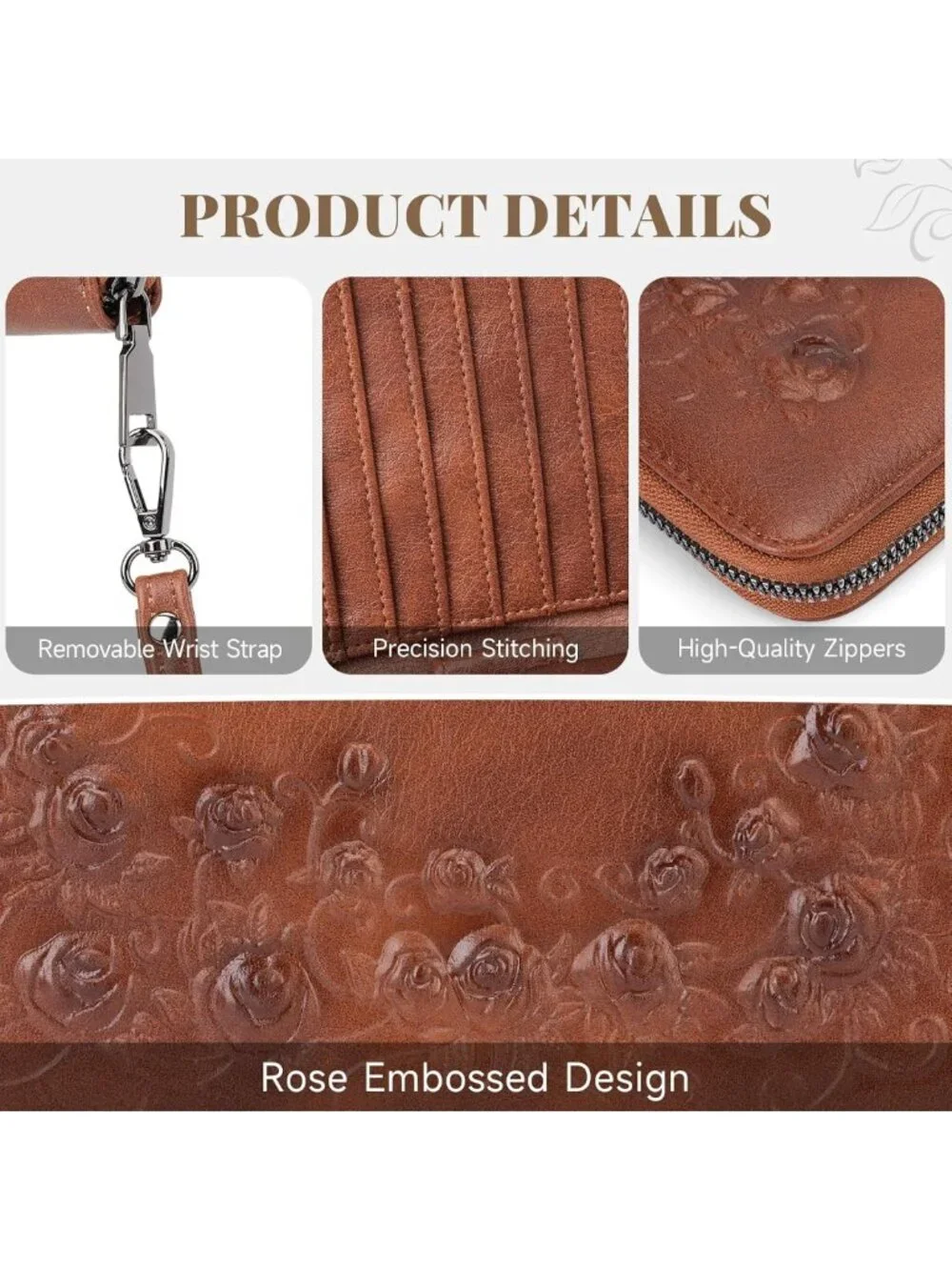 Large Capacity Floral Embossed Vegan Leather Wallet Clutch with RFID & Wristlet